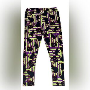 LuLaRoe TC2 (18+) Halloween Leggings with Black Cats Green & Purple Stripes SOFT